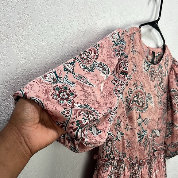 CODE X MODE Pink Paisley Ruffle Balloons Sleeve Dress Sz XS Floral Pink Tiered - Picture 6 of 10